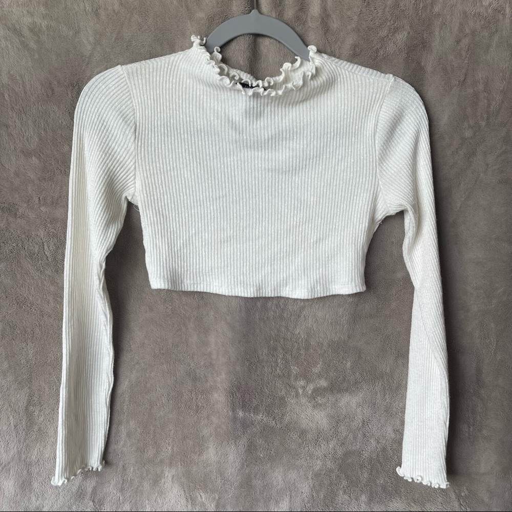 White Mock Neck Cropped Sweater